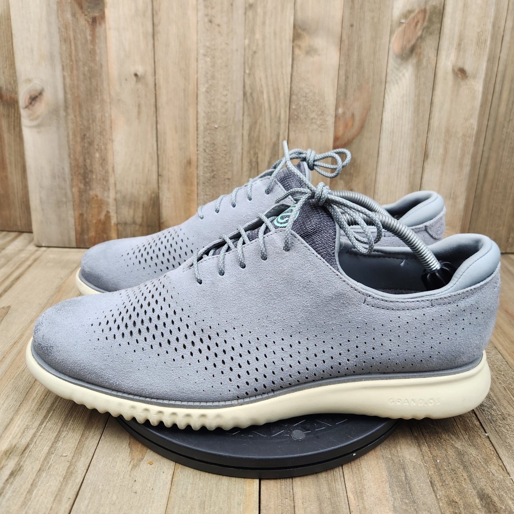 Cole Haan Zerogrand Shoes Mens 11M Grey Suede Laser Cut Wingtip Oxford C37088